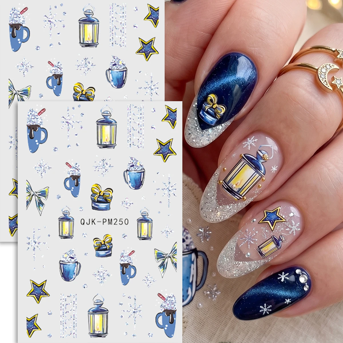 Nail Art Ice Blue - 2 шт. зимних блестящих наклеек для