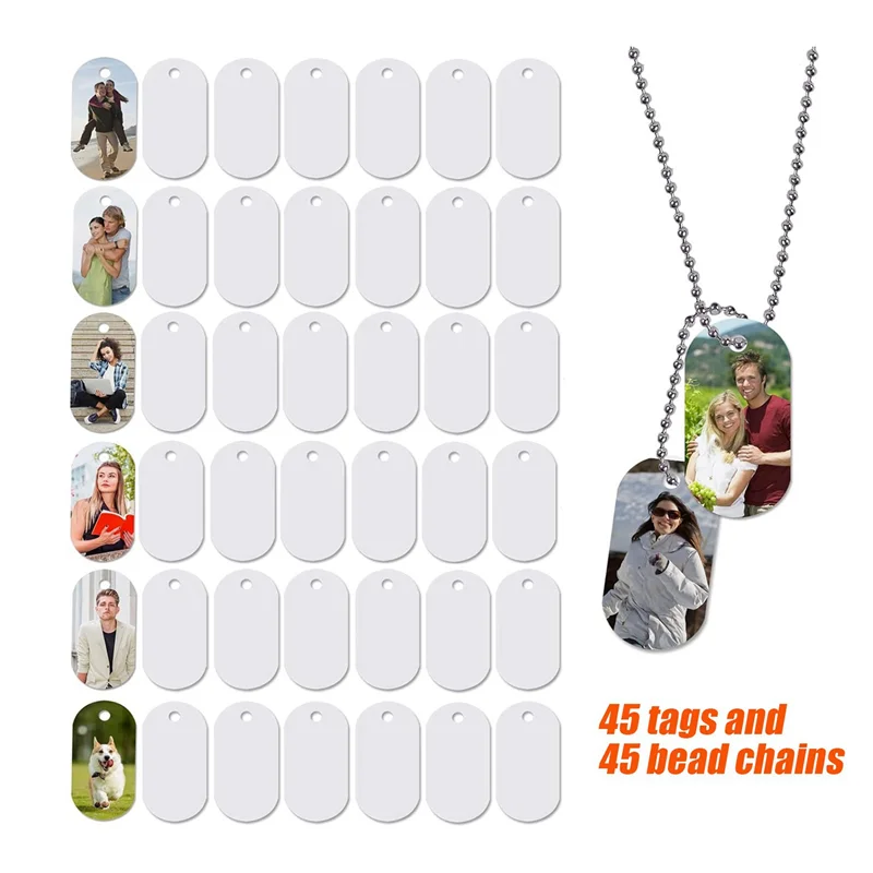 SYW-90Pcs Sublimation Blank Dog Tag Aluminum White Sublimation Stamping Tag Pendants Double Sided Blank Stamping Metal Tags