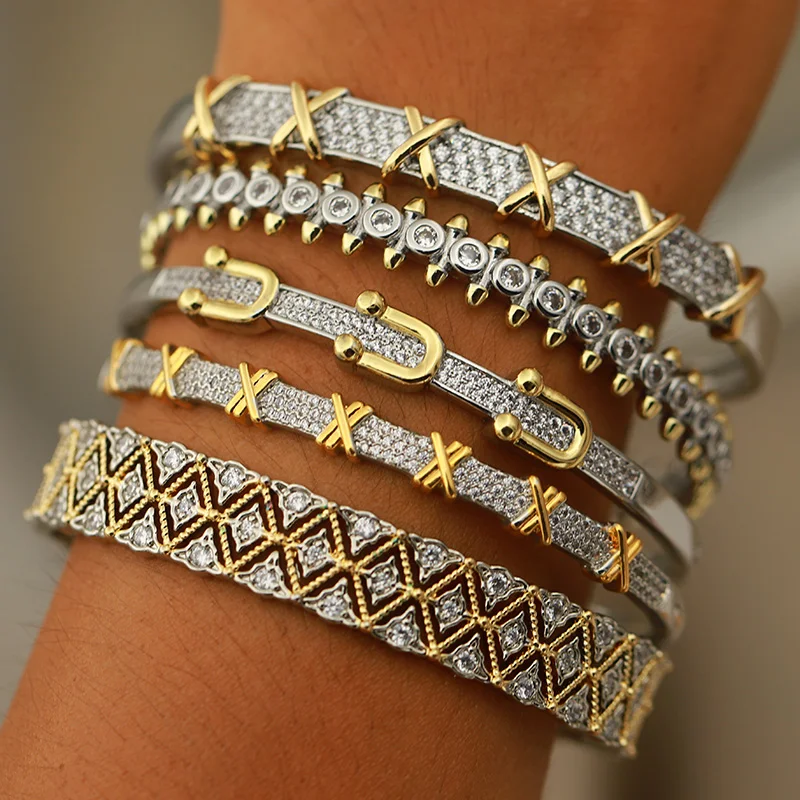 جديد البصر تصميم كريستال إلكتروني أساور للنساء أزياء العلامة التجارية مجوهرات زركونيا الصليب هندسية أساور الملحقات