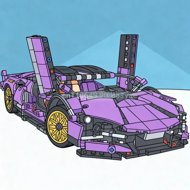 

Brand new purple sports car assembling difficult Cyberpunk building blocks birthday Christmas gift decoration for kids