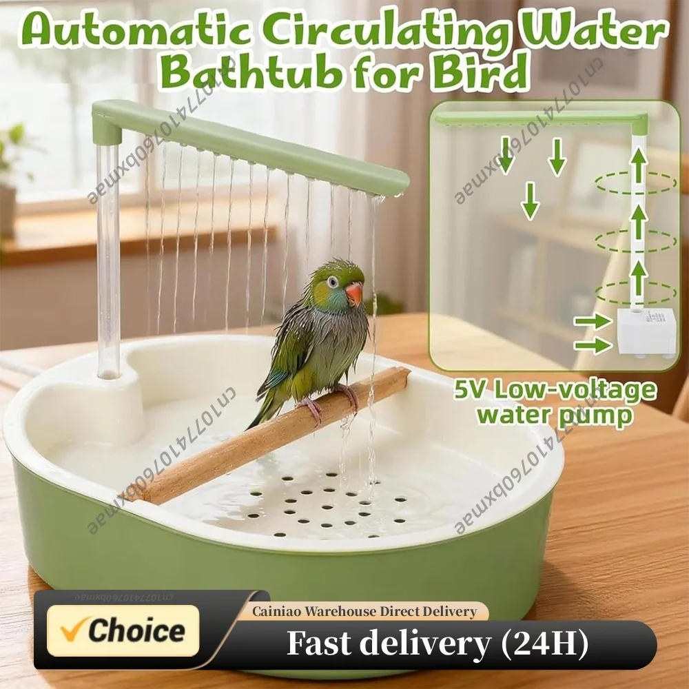 Parrot Shower with Pump 26-Hole Gentle Rain Simulated Shower with Adjustable Height and Flow Speed for Budgie Lovebird Cockatiel