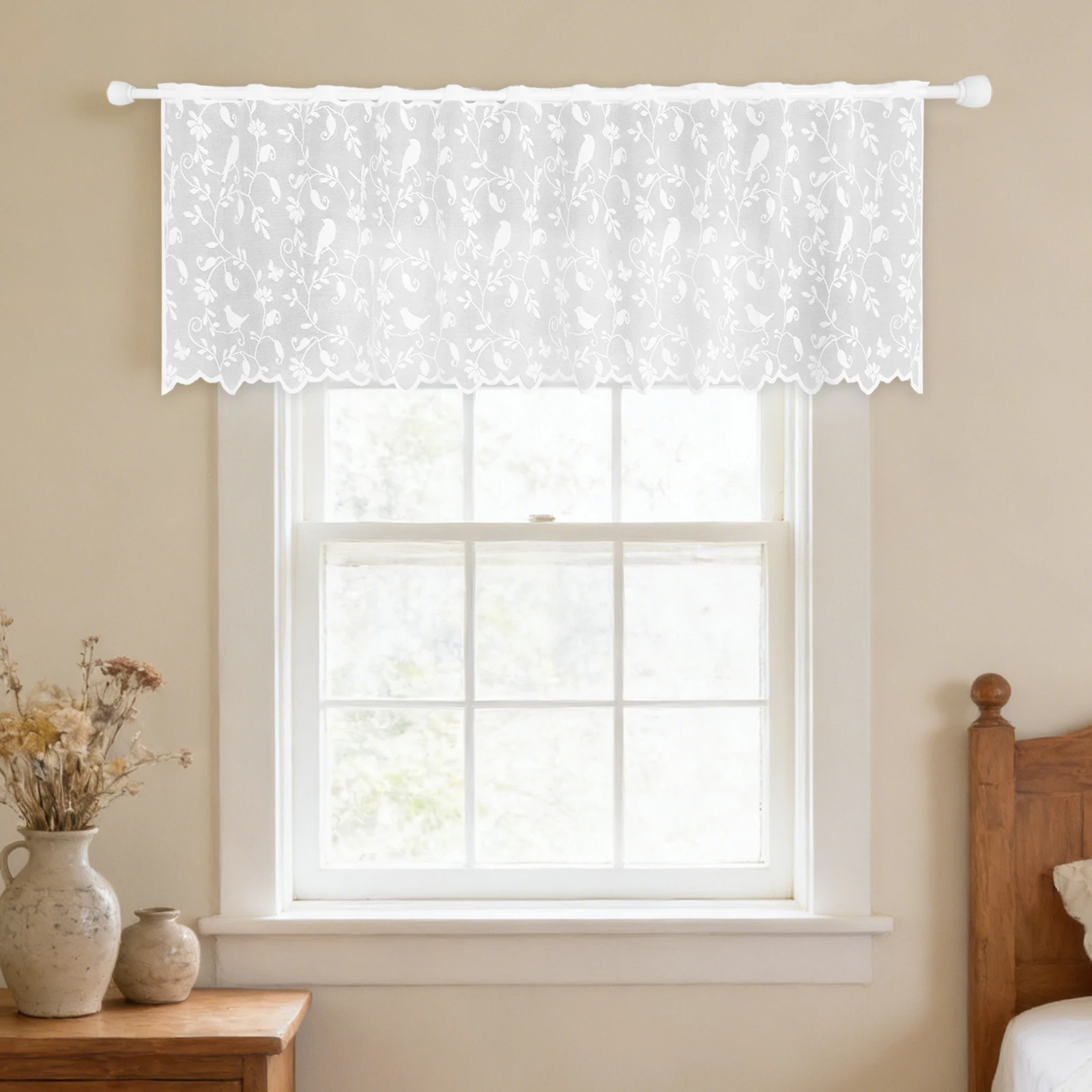 1PC Fresh Floral Jacquard Coffee Curtain Polyester Semi-Shade Short Kitchen Cabinet Door Curtain No Sewing Holes