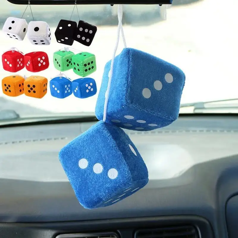 

2Pcs Plush Dices Car Hanging Pendant Decor Dice Velvet Dice Model Decoration Rearview Mirrors Styling Car Accessories Interior