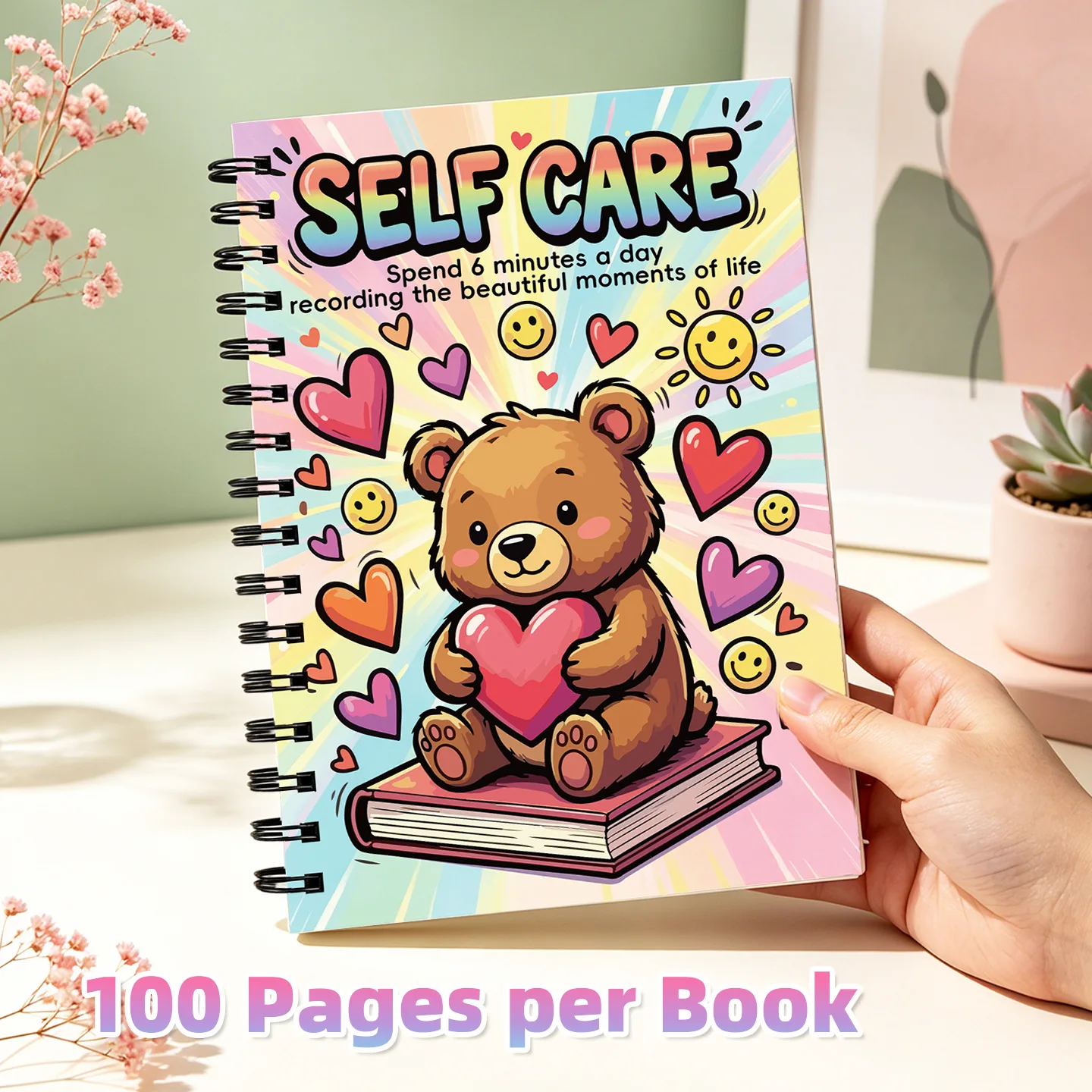 Self Care Journal Notebook 100 Pages Spiral Bound Daily Reflection Diary Mental Health Self‑Love Record Book for Women Girls