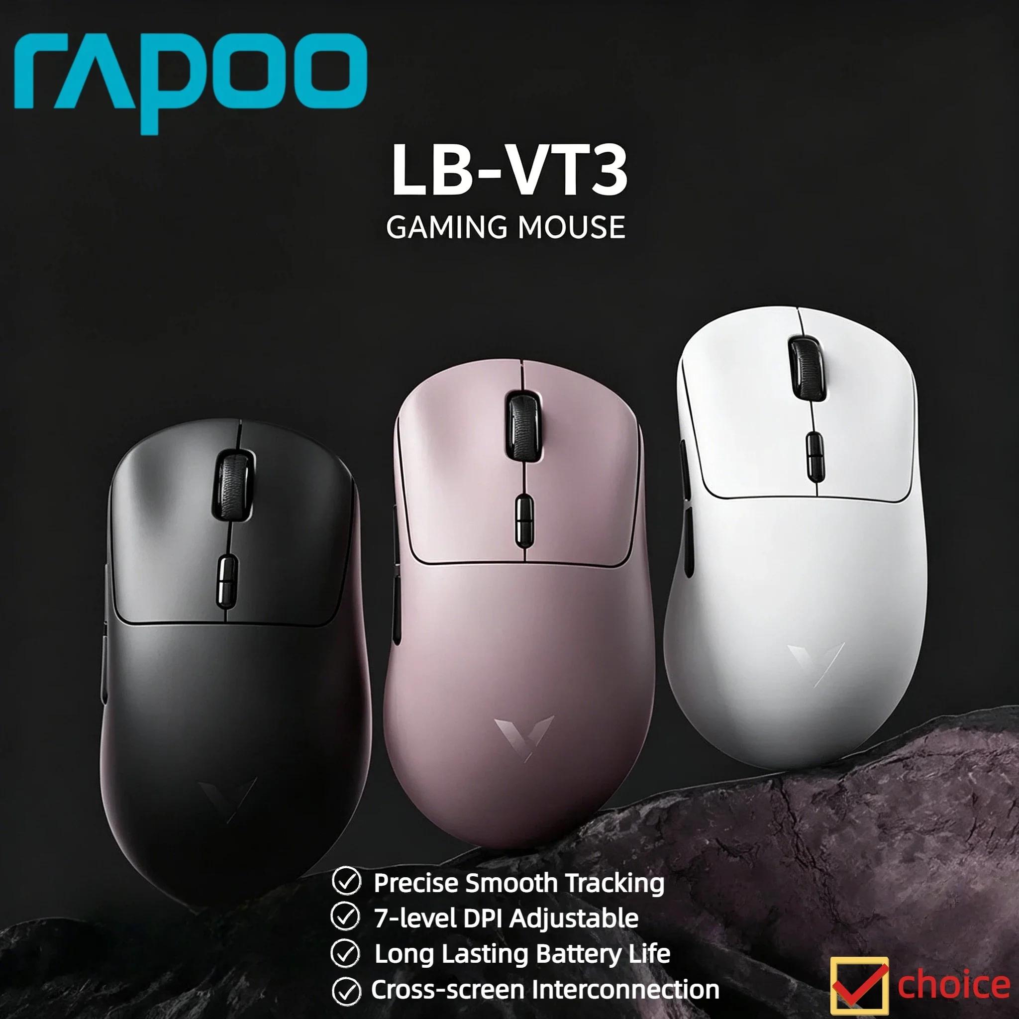 Rapoo VT3 VT3 MAX True 8K Wireless Gaming Mouse 53g Lightweight Up to 750Hr Battery Life Macro Enabled New Gift