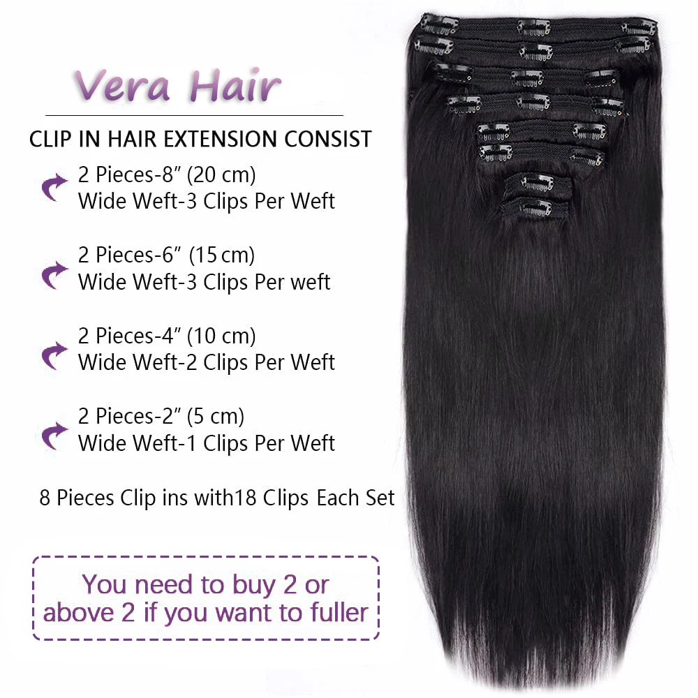 Clip In Hair Extensions Real Human Hair Double Weft Handmade Straight Human Hair Extensions 8Pcs 120G 100% Brazilian Virgin Hair