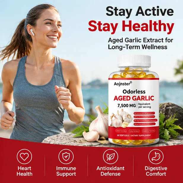 Odorless Aged Garlic Softgels 7500mg Equivalent Per Serving, 60 Count Dietary Supplement, Natural Herbal Daily Nutrition Support