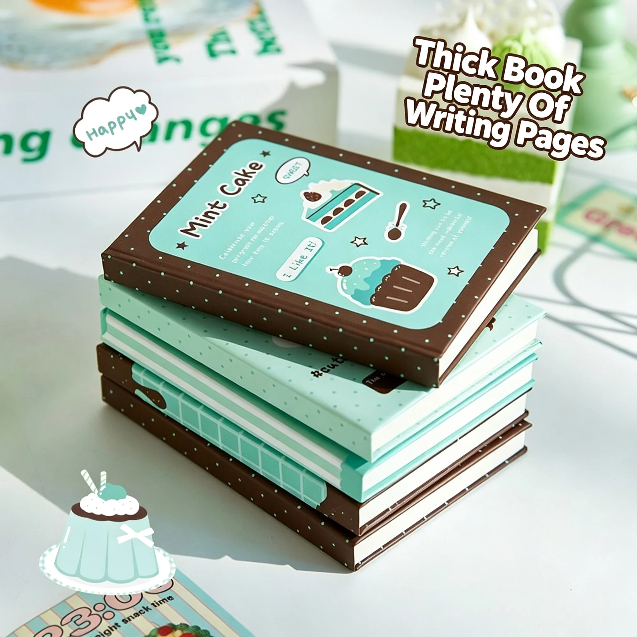 Mint Dessert Pocket Notebook Ins Aesthetic Cute Mini Hardcover Journal Smooth Thick Paper Portable Handy For Pencil Case