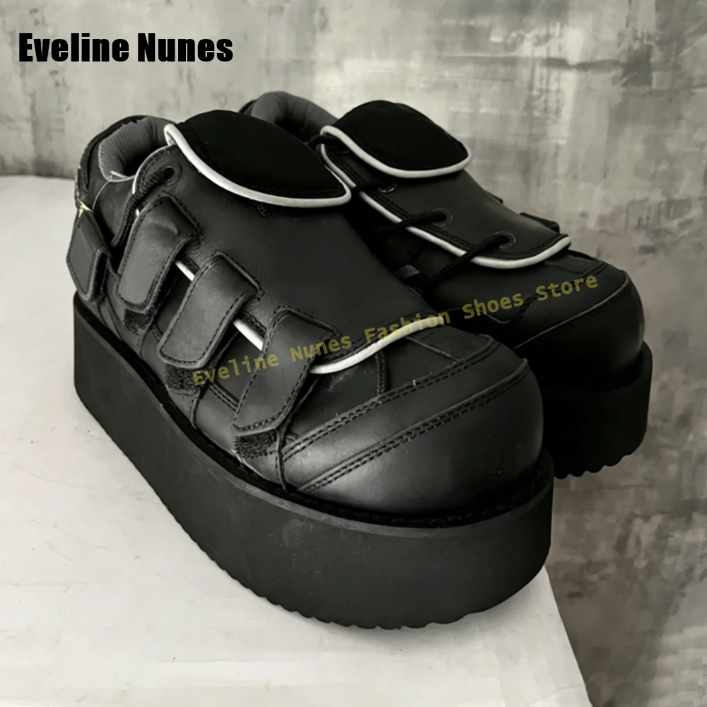 Women's Chunky Sole Hook and Loop Casual Shoes Black Gothic Punk Platform Sneakers for Streetwear Y2K Street Style 2026 Trend