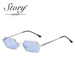 STORY Fashion Metal Hexagon Sunglasses Women Men 2024 Brand Designer Vintage Yellow Small Frame Rectangle Sun Glasses S9537A