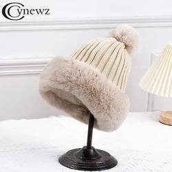 Winter Princess Cap with Ball for Women Ski Hat Outdoor Warm Ear Protection Knitted Beanies Soft Faux Fur Female Pom Pom Caps