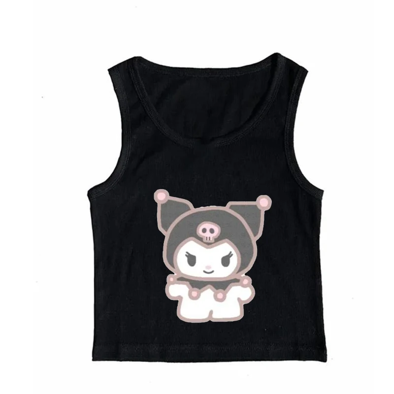 

Женские укороченные топы Sanrio Kuromi с принтом Y2k, жилет 90-х годов, винтажная женская одежда Kawaii, эмо-хараджуку, жилет 2000-х годов, готическая девушка
