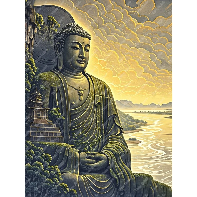 Three Ratels QHH48 Ancient and majestic Buddha statue art wall sticker For home decoration