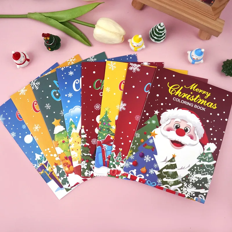 Libro para colorear de Navidad Montessori, 8 Uds., bonitos garabatos, juegos de libros, juguetes de dibujo, educación temprana para niños, regalos temáticos de Navidad