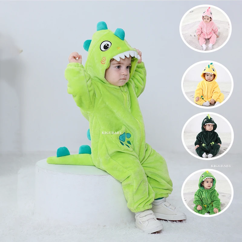 

Kigurumis Dinosaur Newborn Baby Clothes Pajamas Boy Girl Romper Infant Winter Warm Animal Cosplay Costume Outfit Hooded Overalls