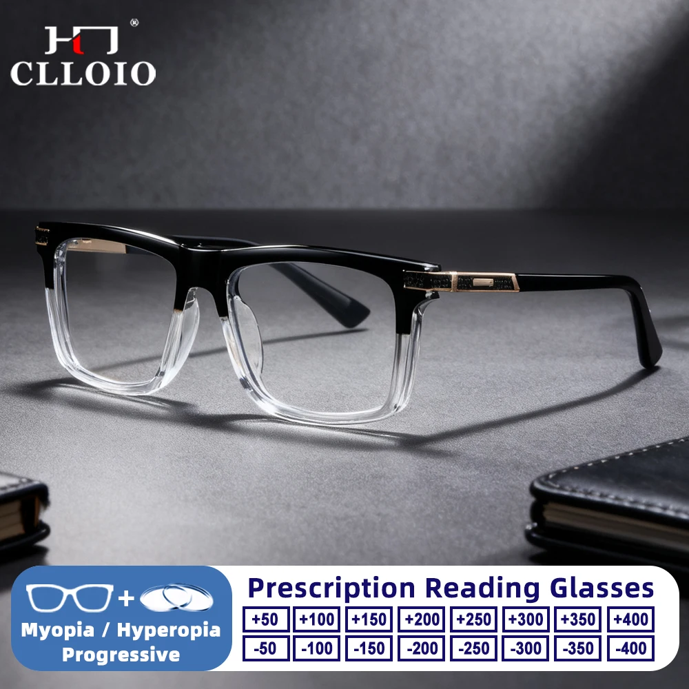 

CLLOIO Business Blue Light Blocking Reading Computer Glasses Fashion Simple Square Frame Myopia Prescription Progressive Eyeware