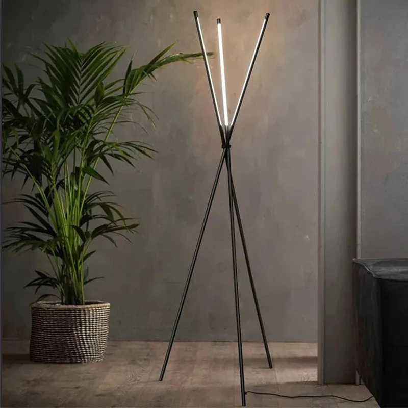 Nordic LED Floor Lamp Black Simple 24W Triangle Standing Lamp Home Indoor Living Room Sofa Bedroom Decor Tripod Reading Lights