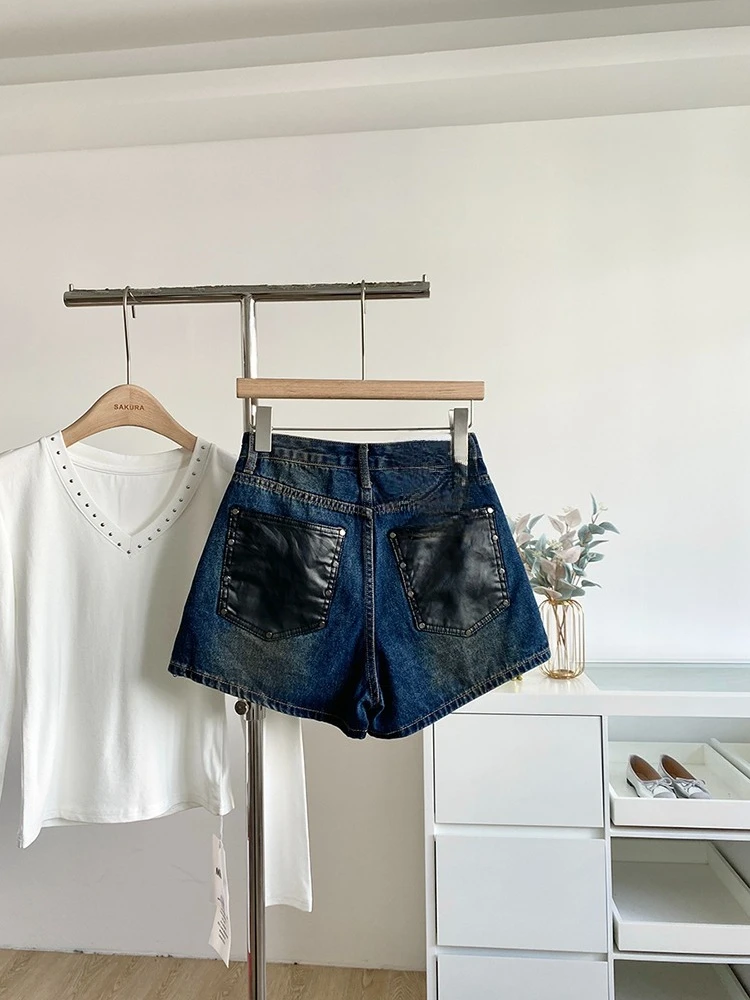 กางเกงขาสั้นคาวบอยเอวสูงสีวินเทจลุคเรโทรใหม่ประจำฤดูใบไม้ร่วงปี 2025 ทรงสลิม ใส่สบาย เหมาะสำหรับผู้หญิง