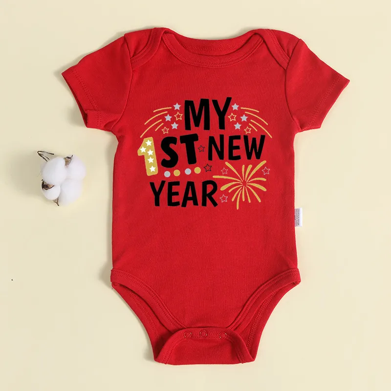 My 1st New Year Baby Boy Girl Clothes 100% Cotton Bodysuit Short Sleeve Romper 6 Colors New Year Gift Christmas Clothing Newborn