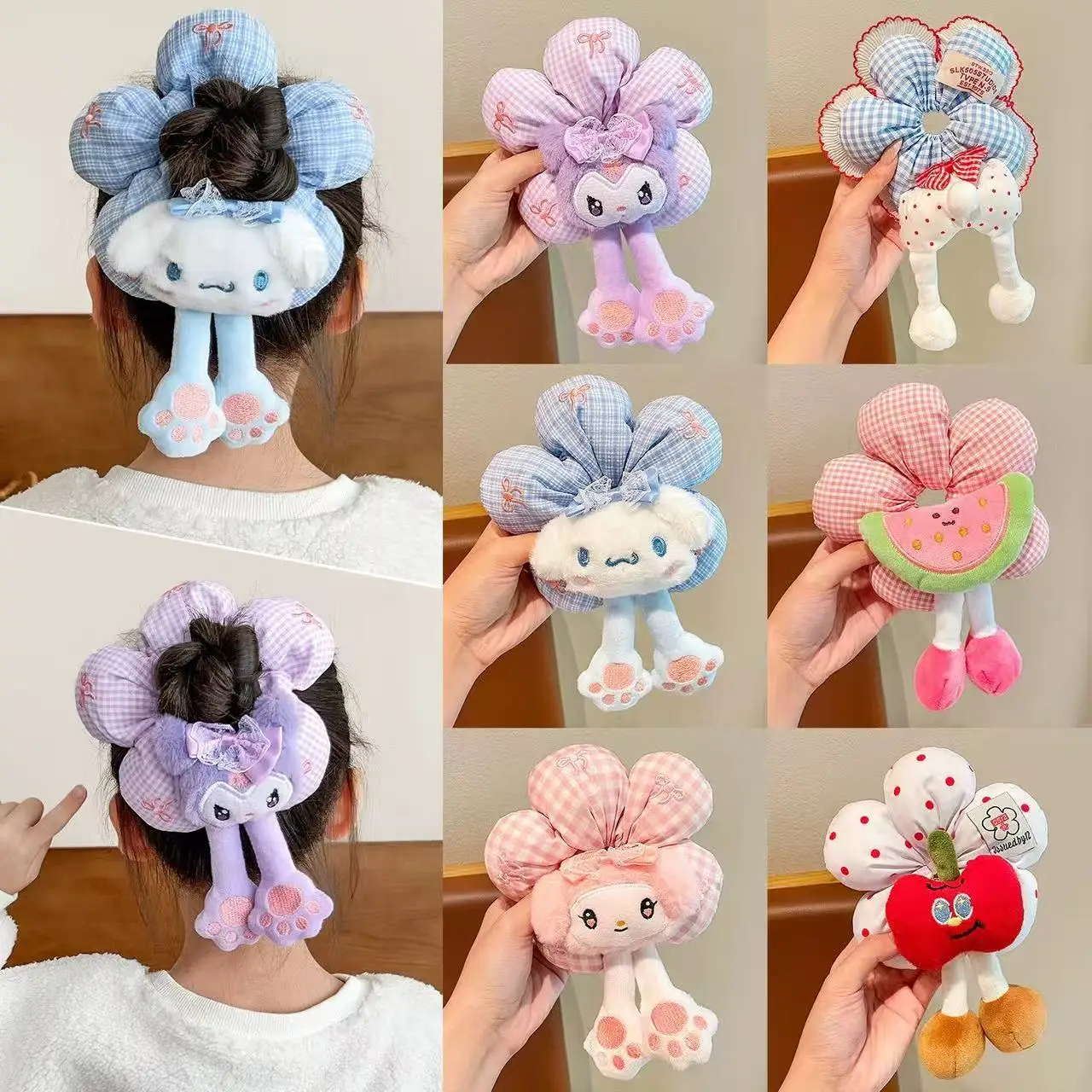 

Kawaii for Hellokitty аксессуары для волос с цветком, резинки для волос, веревка для волос в стиле аниме, высокоэластичная повязка на голову для девочек, подарки для детей