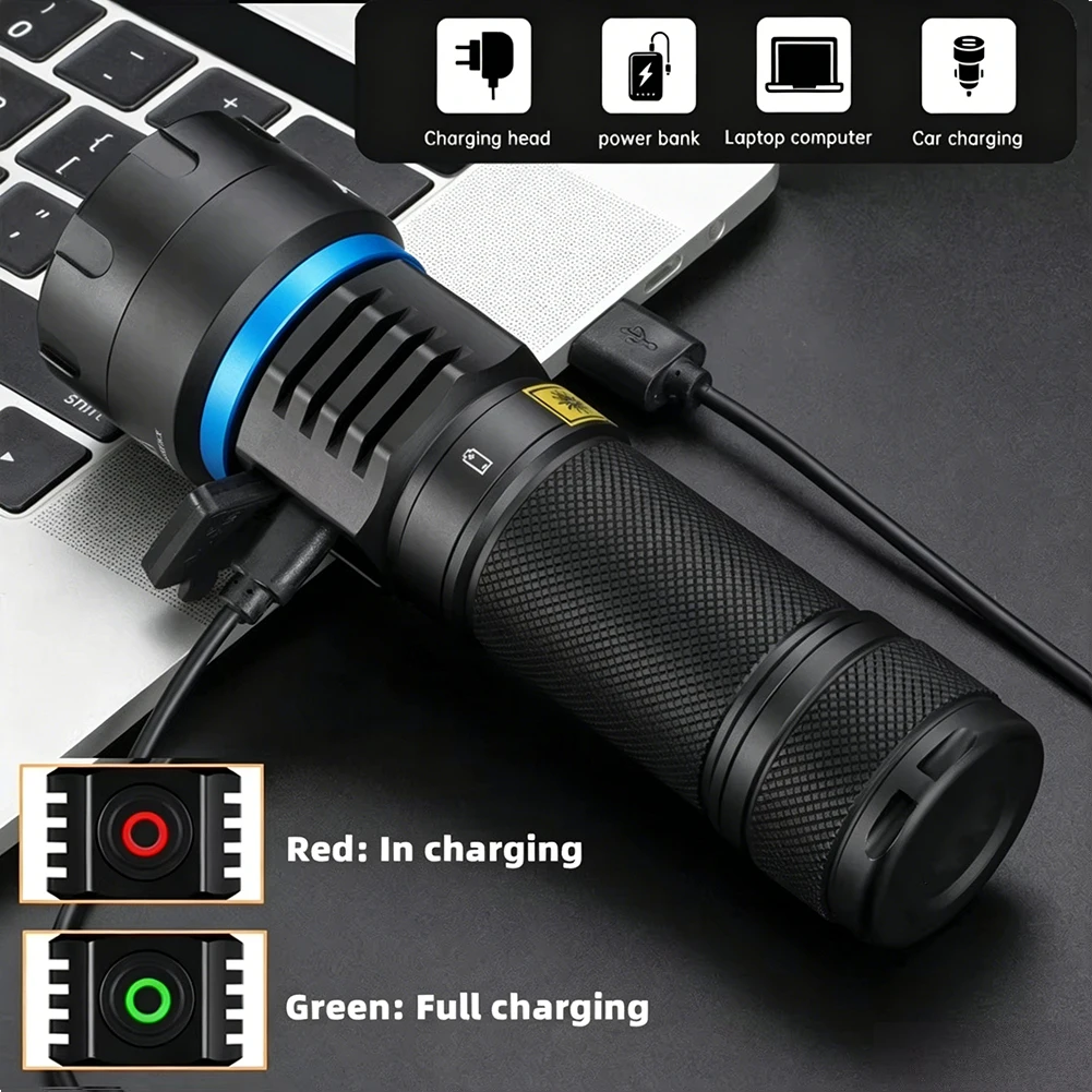 120w 365NM UV LED Flashlight  Light Torch Rechargeable Lantern Fluorescent Detection IdentificatioHigh Power Black Mirror Purple