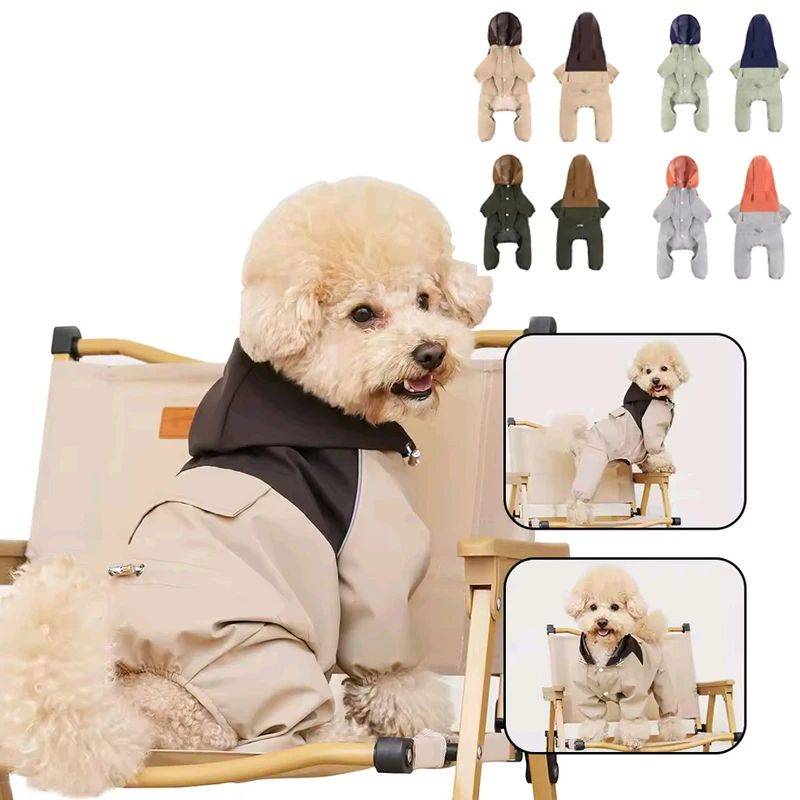 

Teddy Schnauzer Raincoat With Reflective Strap And Traction Bucklefor Small &Medium Pets Four Legged Hooded Windproof Sweatshirt