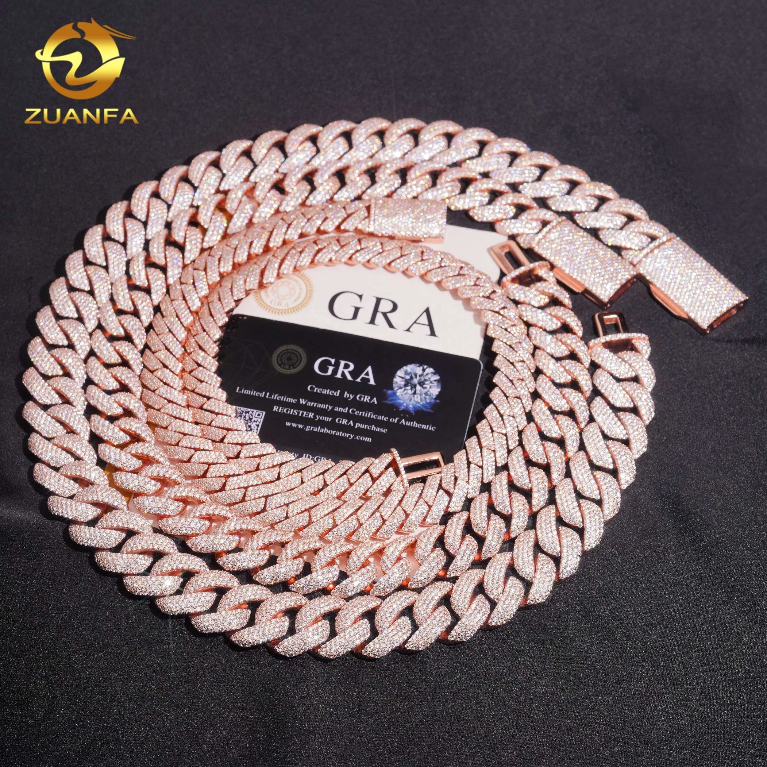 Sterling 925 Silver Jewelry Iced Out 15mm 18mm 20mm Hip Hop Moissanite Rose Gold Cuban Link Chain..