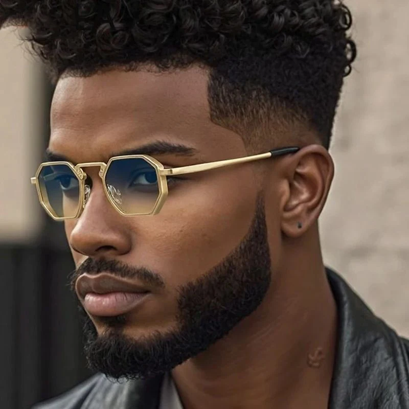 Vintage Polygon Sunglasses Brand Small Frame Classic Steampunk Sunglasses Men Metal Hexagon Sunglasses for 2025