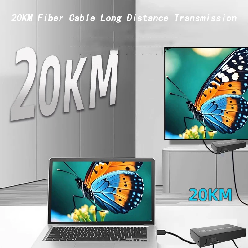 4K 60Hz 20KM KVM 광섬유 송수신기 트랜시버 150M HDMI 이더넷 케이블 연장기 USB 키보드 마우스 지원 1:다