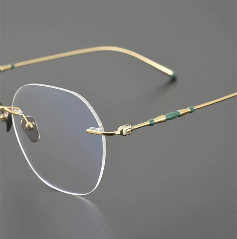 Polygon Square Frameless Glasses Frame Japanese Brand Men Women Pure Titanium Rimless Prescription Eyeglasses Optical Blue Lens