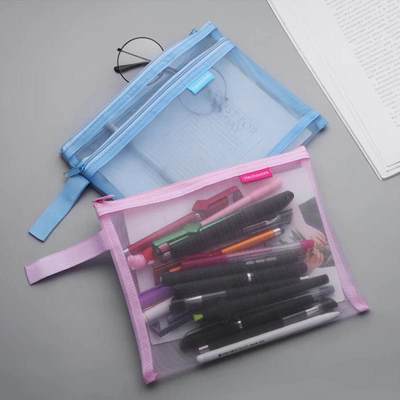 A5 File Bag Pen Bag Nylon Net Zipper Simple Large Capacity Transparent File Bag For Student Office Stationery