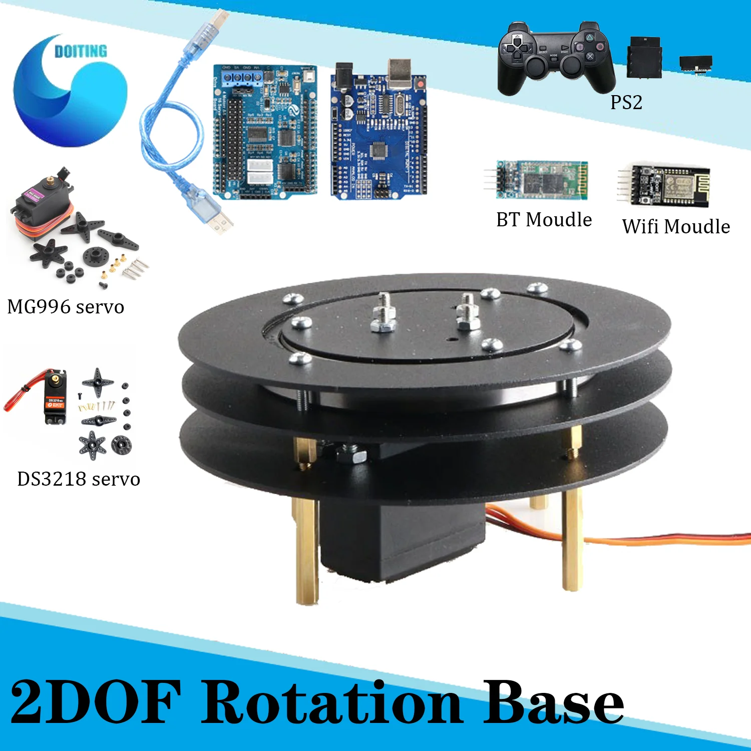 

Wireless Control 2 DOF Robot Arm 2DOF Rotation Base Robotic Manipulator Servo Turntable Gimble Base Frame Robotic g Base Toy