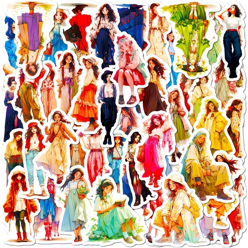 

10/30/50PCS Fashion Girl PVC Sticker Aesthetic Korean Stationery Hand Accounting Tools Decoration Scrapbooking Supplies for Kids