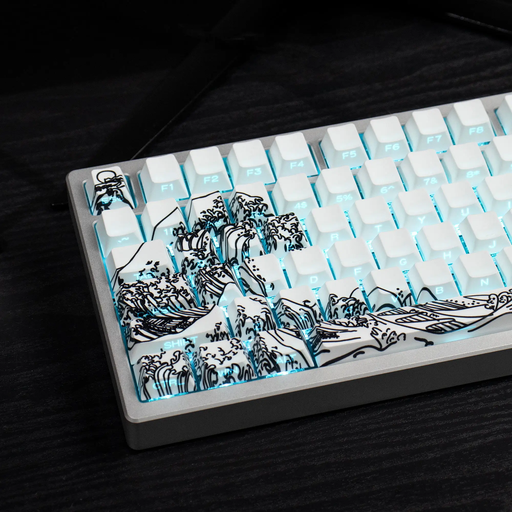 Blue Coral Sea Side Print Tastenkappen Double Shot Shine Through Tastenkappen Cherry Profile PBT Tastenkappen für mechanische MX-Tastatur