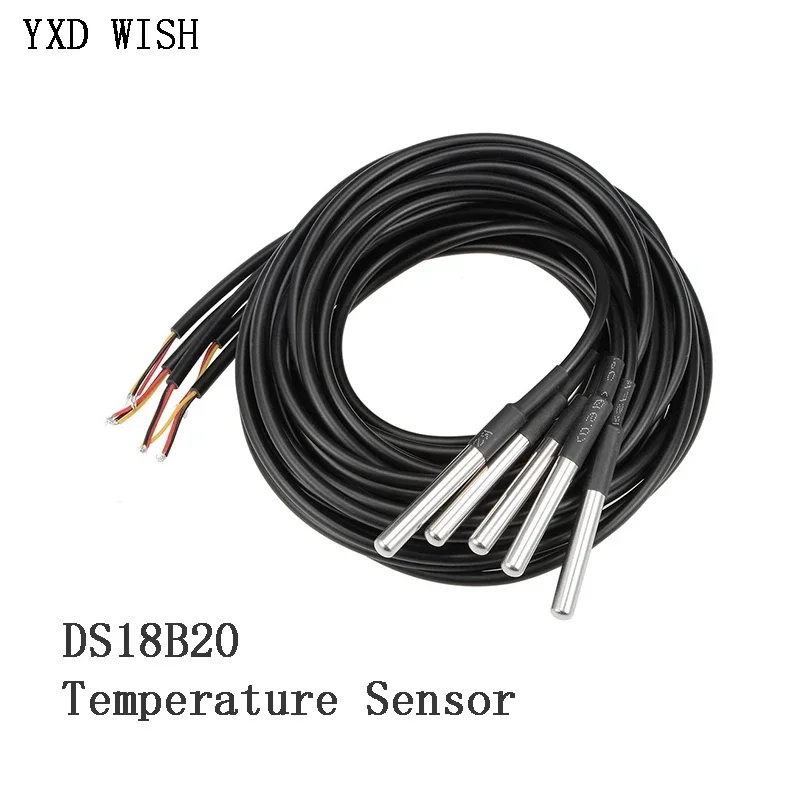 

10pcs Waterproof DS18B20 Temperature Probe Temperature Sensor 18B20 Stainless Steel Package 1 meter/2meter/3meters Wire DS18B20