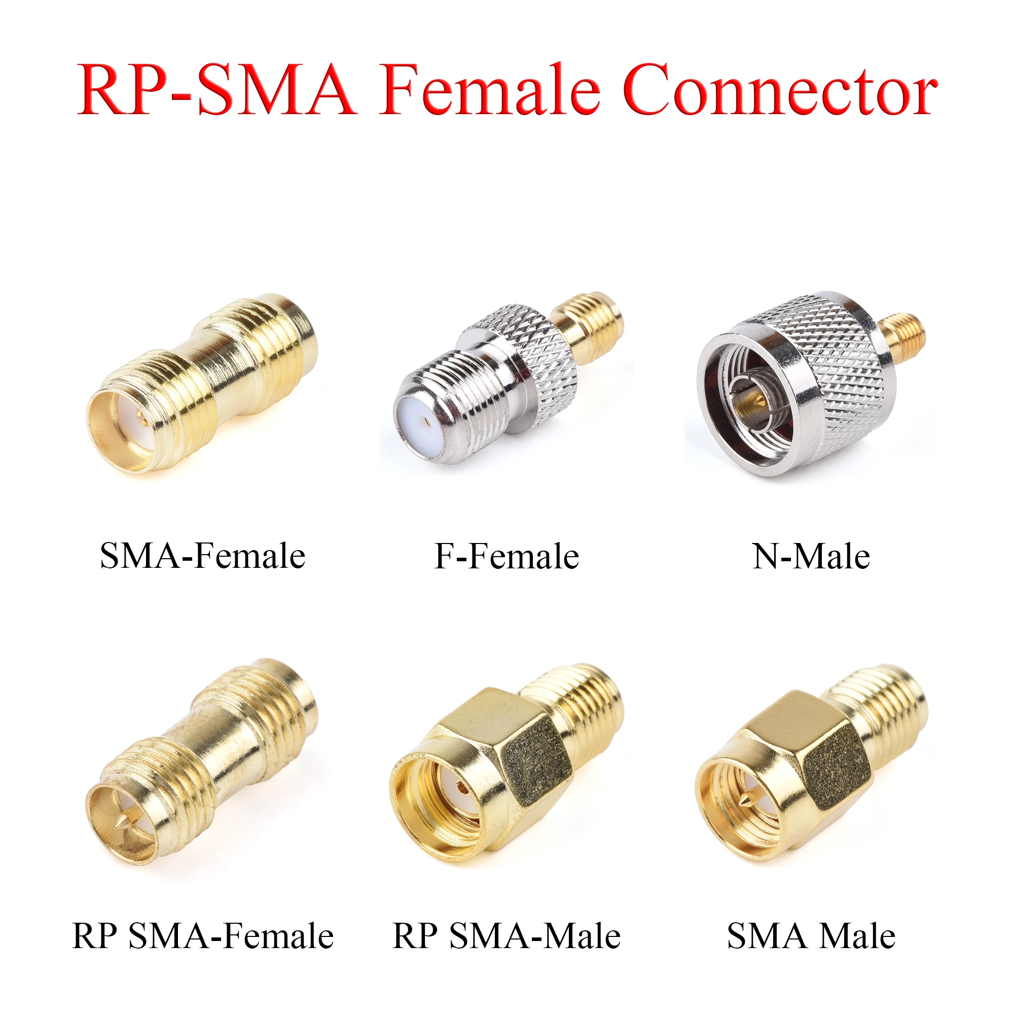 5Pcs RF Coaxial Connector RP-SMA Female to SMA RP-SMA N Male  Plug/SMA RP-SMA F Female Jack Adapter Use For TV Repeater Antenna