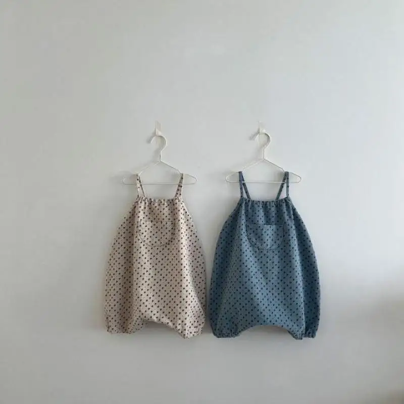 2026 Summer New Baby Sleeveless Romper Boy Girl Newborn Dot Pocket Sling Jumpsuit Infant Toddler Cotton Casual Clothes 0-24M
