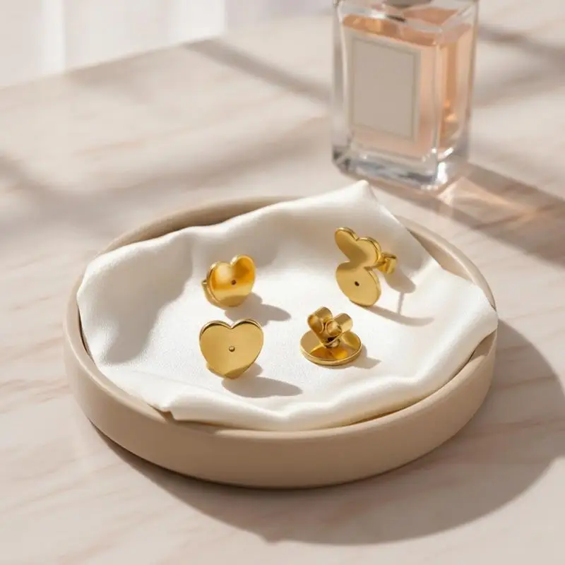 4Pcs Heart Locking  Earring Backs For Droopy Ears And Heavy Earrings Support Lifter