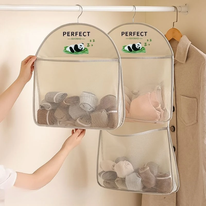 1/2/3-stöckiger Netz-Hängeaufbewahrungsbeutel, Wand- und Schrank-Organizer, Sichtbare Netztasche für BHs, Unterwäsche, Socken, Wohnheim, Zuhause, Kleiderschrank-Aufbewahrung – Detail 5