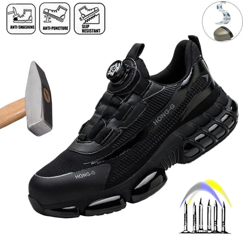 

Rotating Button Safety Shoes Men Anti-smash Anti-puncture Work Shoes Fashion Men Sport Shoes Security Protective Boots Men