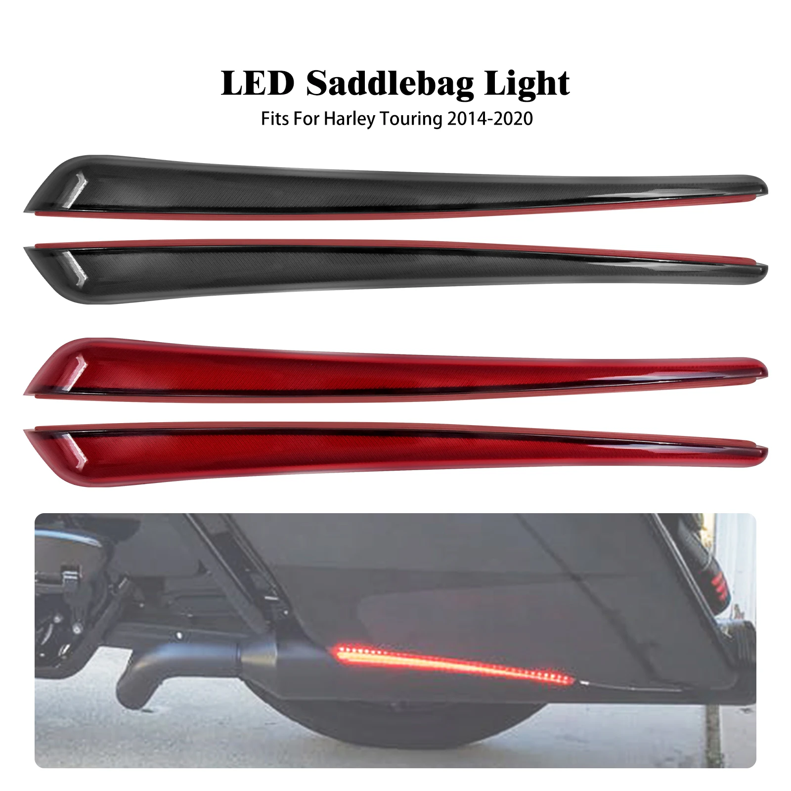 Motorcycle Rear Saddlebag Extended LED Light Brake Running Lamp Turn Signal For Harley Touring Street Glide Road King FLHX 14-Up