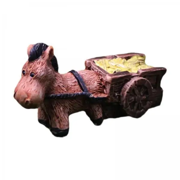 Garden Statue Resin Horse Pulling Cart Miniature Sculpture Funny Patio Figurine for Backyard Decoration