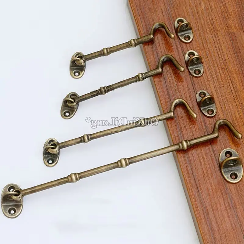 

Классические Ретро 4 шт. европейские антикварные крючки для кабины из чистой латуни и дверная защелка с проушиной, бесшумный держатель с винтами