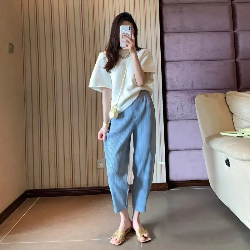 Miyake Basic Harun Pants Women's 2024 Summer New Slimming Nine Point Carrot Pants Grandma Casual Pants