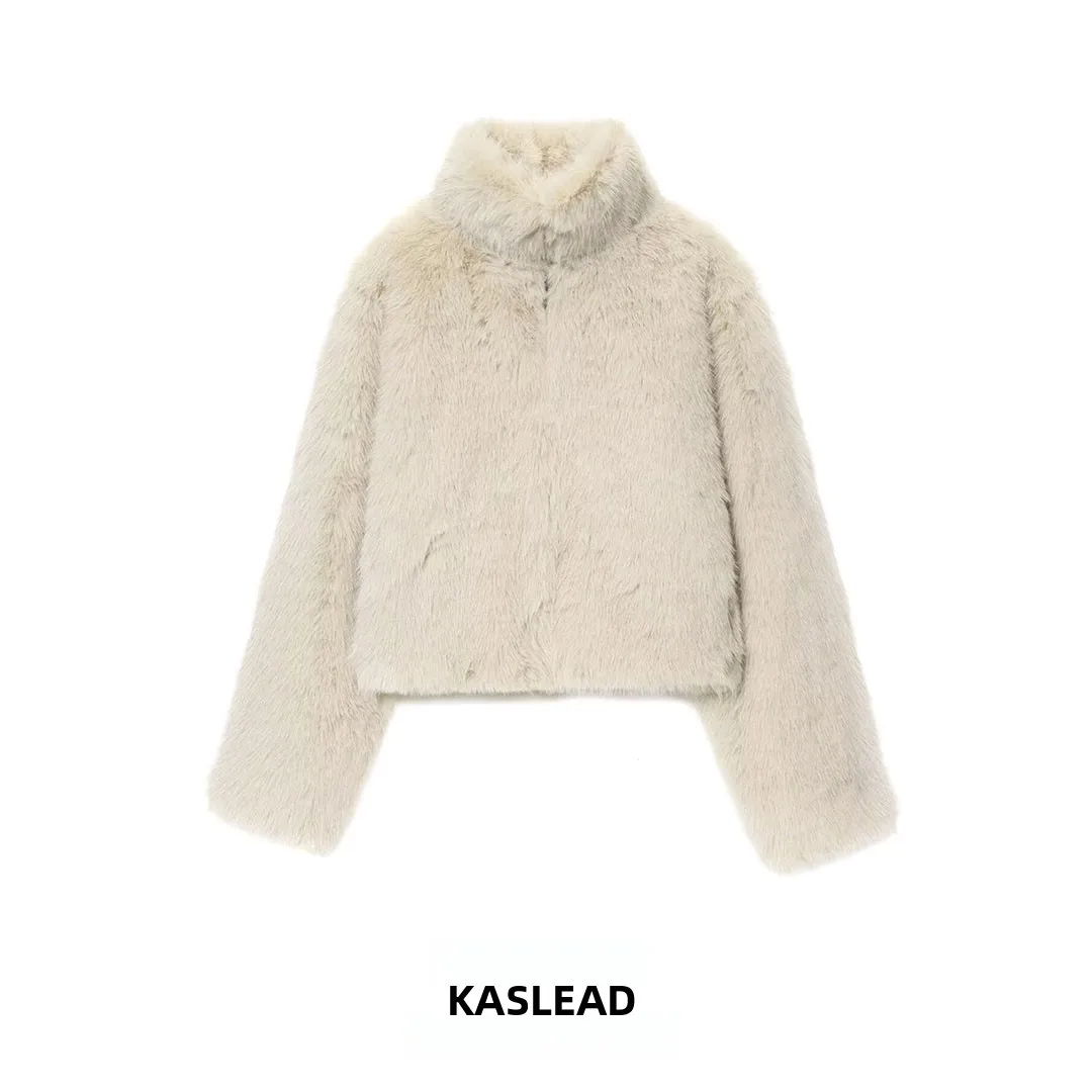 Faionable efeito de pele artificial casaco ort jaet para mulher nova chegada kaslead sli fibra de poliéster longo sve casaco