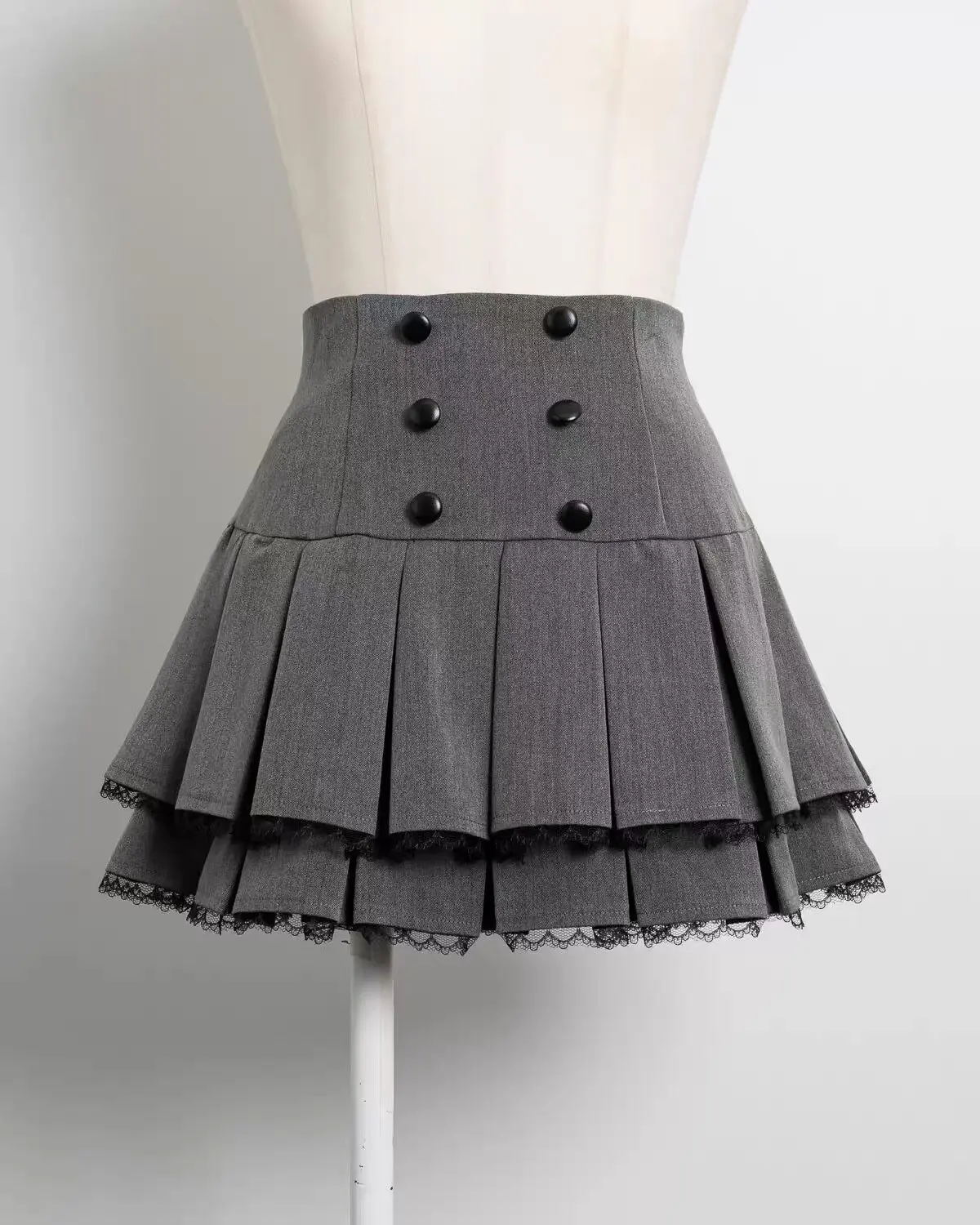 Japanese Sweetheart Plaid Pleated Skirt High Waisted Layered Double Breasted A-line Girl's Skirt Slimming Women's Short Skirts