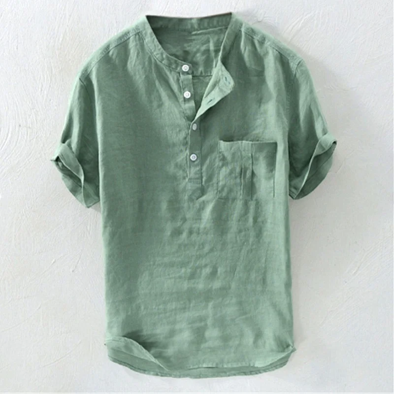 

Summer Thin Pure Color ort Sve irt Youth Faion Stand Fit Flat Collar Polyester Youthful ular irt for Men