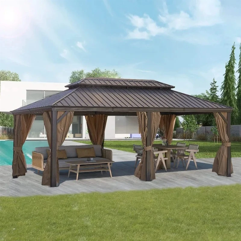 3x3m 6x3m Waterproof Aluminum Gazebo  Windproof Outdoor Canopy for Garden Patio Villa  Modern 4-Corner Sun Shelter