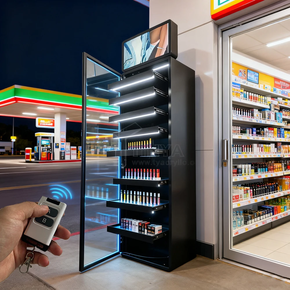 Under Counter Cigarette Tobacco Pusher Shelves Gantry Gondola Wood Tobacco Fixtures Drawer Sales Cigarette Display Cabinet