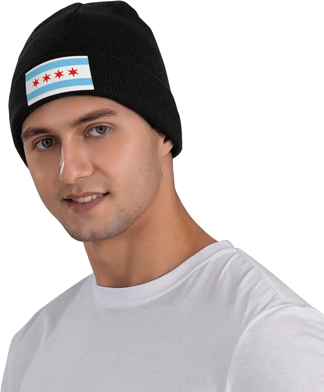 Cute Flag Knit Hat Men Women Soft Warm Winter Hats Patriotic Flag Ski Beanie Cap Black 5
